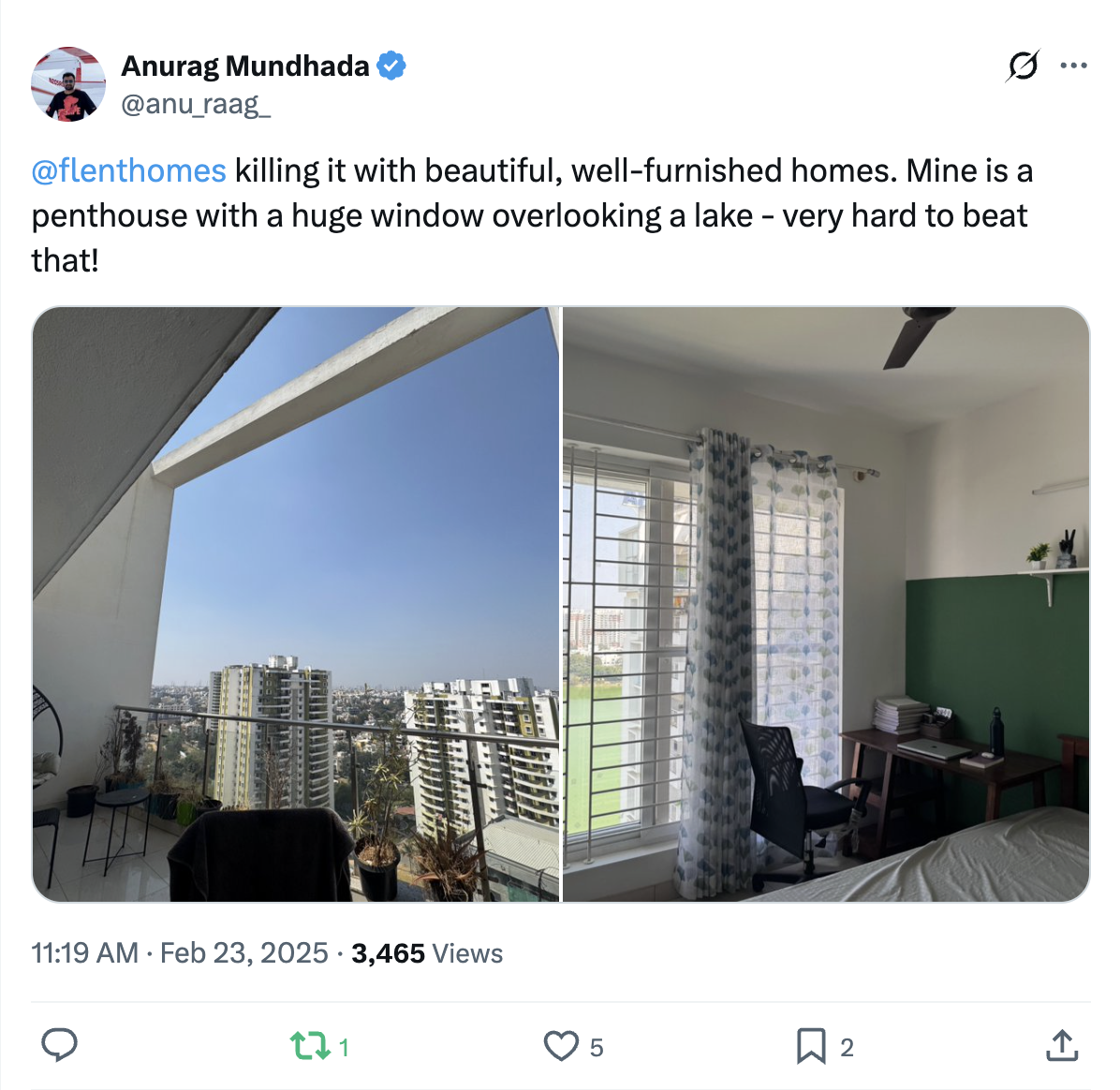 Social proof from a Flent tenant on X